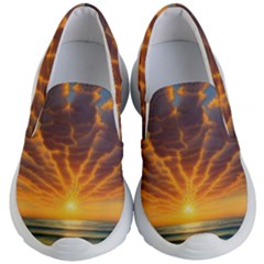 Waves At Sunset Kids Lightweight Slip Ons by GardenOfOphir