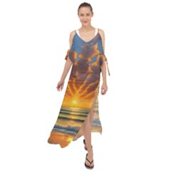 Waves At Sunset Maxi Chiffon Cover Up Dress by GardenOfOphir