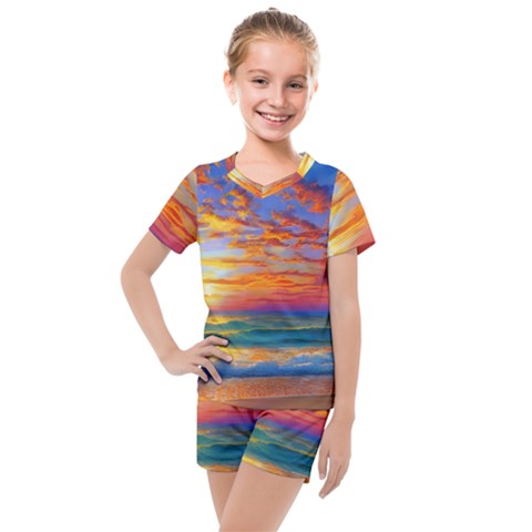 Summer Sunset Kids  Mesh Tee And Shorts Set by GardenOfOphir