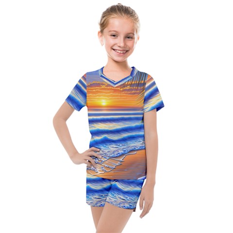 Summer Sunset Surf Kids  Mesh Tee And Shorts Set by GardenOfOphir