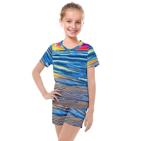 Waves Crashing On The Shore Kids  Mesh Tee And Shorts Set by GardenOfOphir