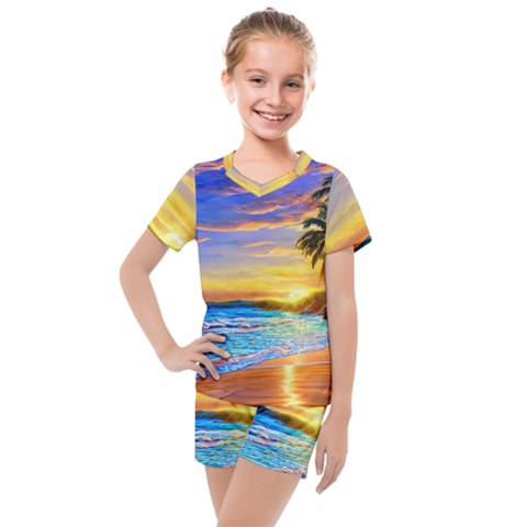 Sunrise At The Beach Kids  Mesh Tee And Shorts Set by GardenOfOphir