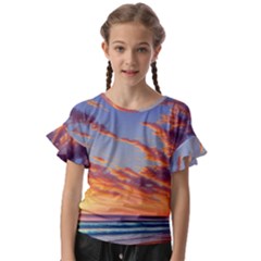 Summer Sunset Over Beach Kids  Cut Out Flutter Sleeves by GardenOfOphir