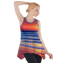 Golden Sunset Over Beach Side Drop Tank Tunic by GardenOfOphir