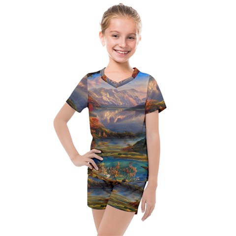 Summer Sunset Kids  Mesh Tee And Shorts Set by GardenOfOphir