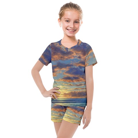 Sunrise Over The Sand Dunes Kids  Mesh Tee And Shorts Set by GardenOfOphir