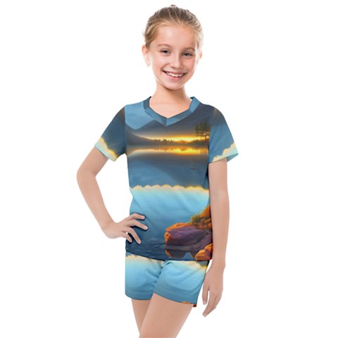 Gorgeous Lake Kids  Mesh Tee And Shorts Set by GardenOfOphir