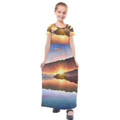 Majestic Lake Kids  Short Sleeve Maxi Dress by GardenOfOphir