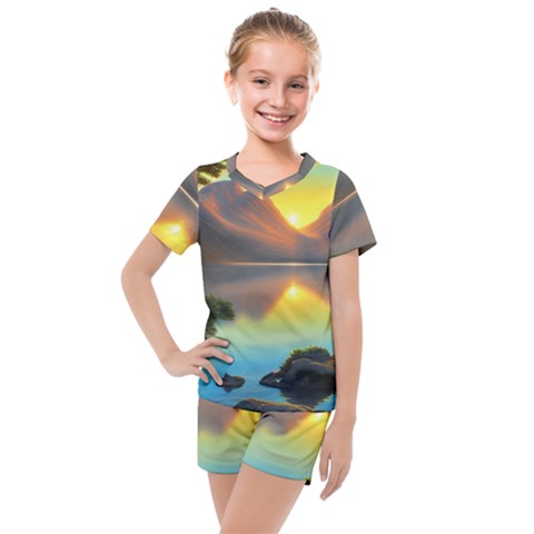 Benevolent Lake Kids  Mesh Tee And Shorts Set by GardenOfOphir