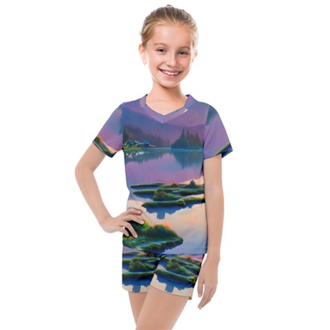 Astonishing Lake View Kids  Mesh Tee And Shorts Set by GardenOfOphir