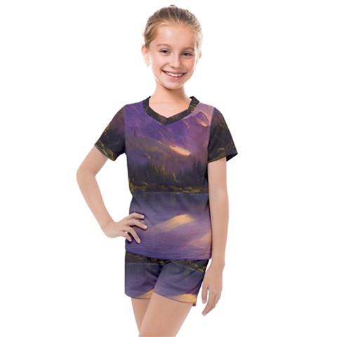 Colored Hues Sunset Kids  Mesh Tee And Shorts Set by GardenOfOphir