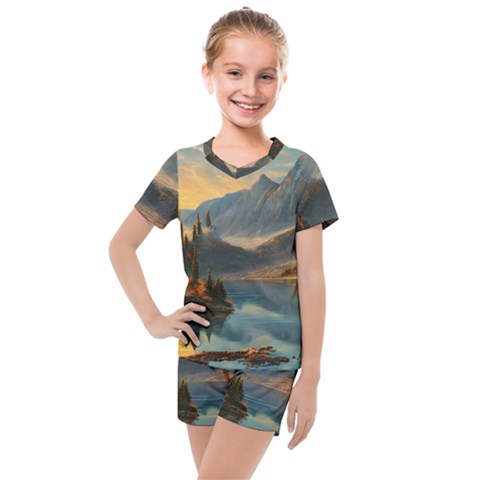 Dazzling Sunset Kids  Mesh Tee And Shorts Set by GardenOfOphir