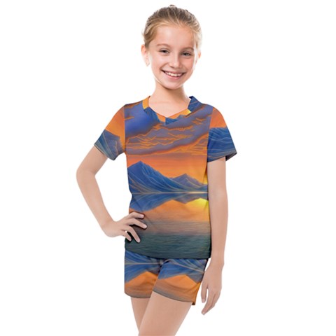 Glorious Sunset Kids  Mesh Tee And Shorts Set by GardenOfOphir