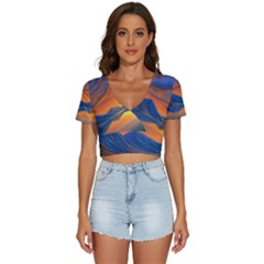 Glorious Sunset V-neck Crop Top by GardenOfOphir