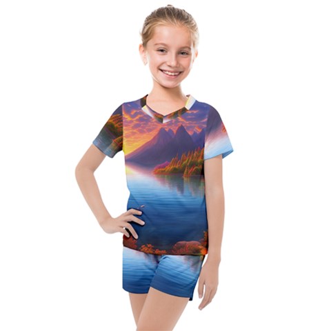 Immaculate Sunset Kids  Mesh Tee And Shorts Set by GardenOfOphir