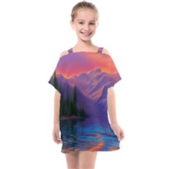 Magnificent Sunset Kids  One Piece Chiffon Dress by GardenOfOphir