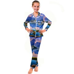 Romantic Lake Sunset Kid s Satin Long Sleeve Pajamas Set by GardenOfOphir