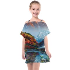 Breathtaking Landscape Scene Kids  One Piece Chiffon Dress by GardenOfOphir