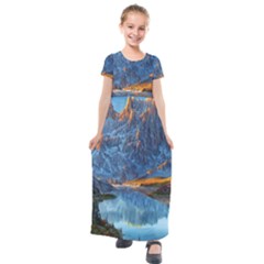 Majestic Lake Landscape Kids  Short Sleeve Maxi Dress by GardenOfOphir