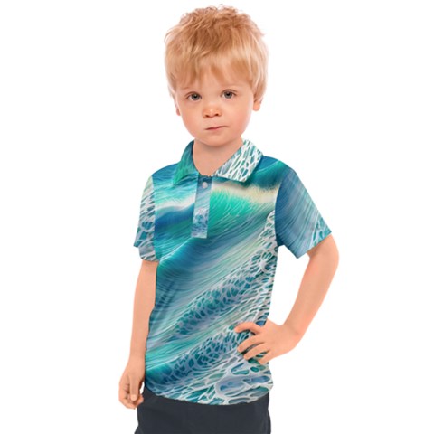 Pastel Beach Wave Kids  Polo Tee by GardenOfOphir