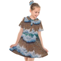 Abstract Waves Summertime On The Sea Kids  Short Sleeve Shirt Dress by GardenOfOphir