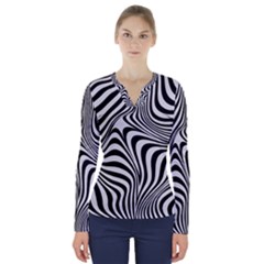 Pattern Geometric Lines Shapes Design Art V-neck Long Sleeve Top by Ravend