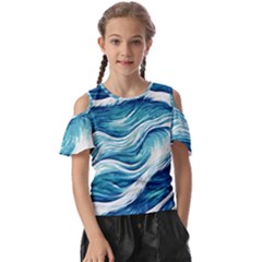 Abstract Blue Ocean Waves Kids  Butterfly Cutout Tee by GardenOfOphir