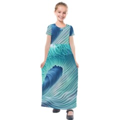 Summer Ocean Waves Kids  Short Sleeve Maxi Dress by GardenOfOphir