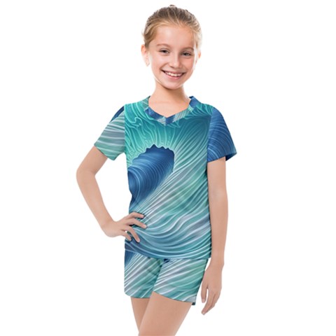 Summer Ocean Waves Kids  Mesh Tee And Shorts Set by GardenOfOphir