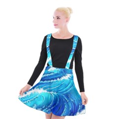 Simple Blue Ocean Wave Suspender Skater Skirt by GardenOfOphir