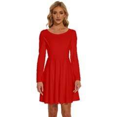 Rosso Corsa Red	 - 	long Sleeve Wide Neck Velvet Dress by ColorfulDresses