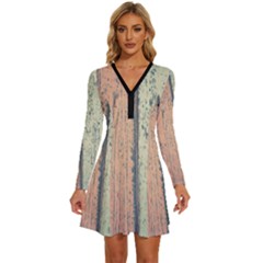 Hardwood Long Sleeve Deep V Mini Dress  by artworkshop