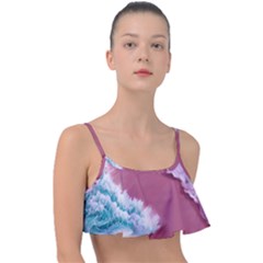 Ocean Waves In Pink Frill Bikini Top by GardenOfOphir