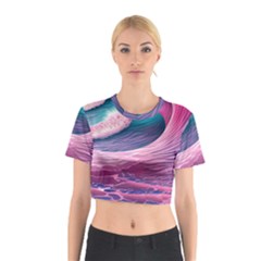 Pink Waves On The Beach Ii Cotton Crop Top by GardenOfOphir