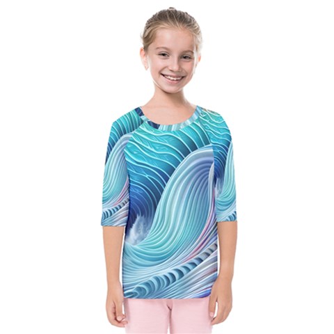 Ocean Waves Pastel Kids  Quarter Sleeve Raglan Tee by GardenOfOphir