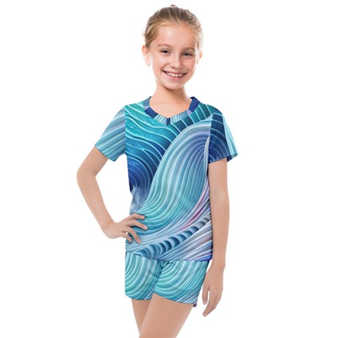 Ocean Waves Pastel Kids  Mesh Tee And Shorts Set by GardenOfOphir