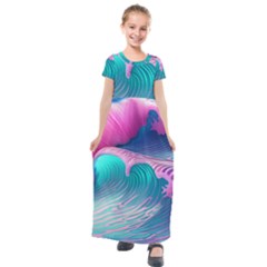 Pink Waves On The Beach Kids  Short Sleeve Maxi Dress by GardenOfOphir