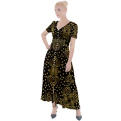 Pattern Seamless Gold 3d Abstraction Ornate Button Up Short Sleeve Maxi Dress by Ravend