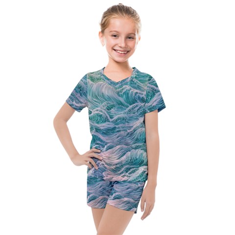 Waves Of The Ocean Ii Kids  Mesh Tee And Shorts Set by GardenOfOphir