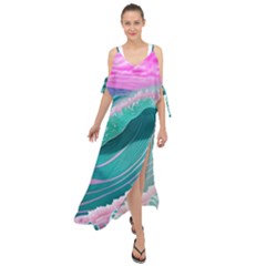 Pink Ocean Waves Maxi Chiffon Cover Up Dress by GardenOfOphir