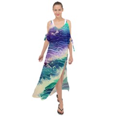 Pastel Hues Ocean Waves Maxi Chiffon Cover Up Dress by GardenOfOphir