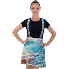 Waves Of The Ocean Velvet Suspender Skater Skirt by GardenOfOphir