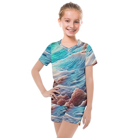 Waves Of The Ocean Kids  Mesh Tee And Shorts Set by GardenOfOphir