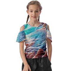 Waves Of The Ocean Kids  Butterfly Cutout Tee by GardenOfOphir