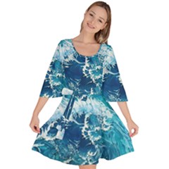 Abstract Blue Ocean Waves Iii Velour Kimono Dress by GardenOfOphir