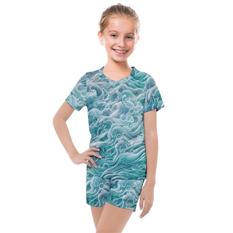 Nature Ocean Waves Kids  Mesh Tee And Shorts Set by GardenOfOphir