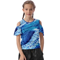 Simple Blue Ocean Wave Kids  Butterfly Cutout Tee by GardenOfOphir