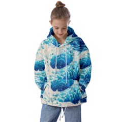 Abstract Blue Ocean Wave Ii Kids  Oversized Hoodie by GardenOfOphir