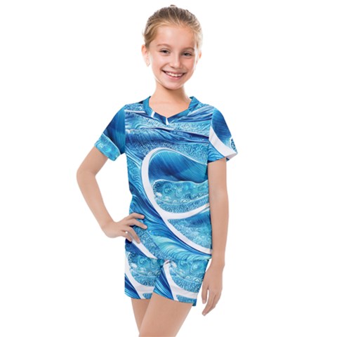 Blue Wave Kids  Mesh Tee And Shorts Set by GardenOfOphir