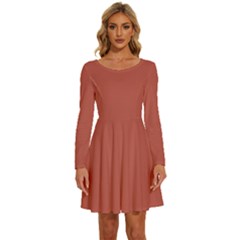 Blush Red	 - 	long Sleeve Wide Neck Velvet Dress by ColorfulDresses